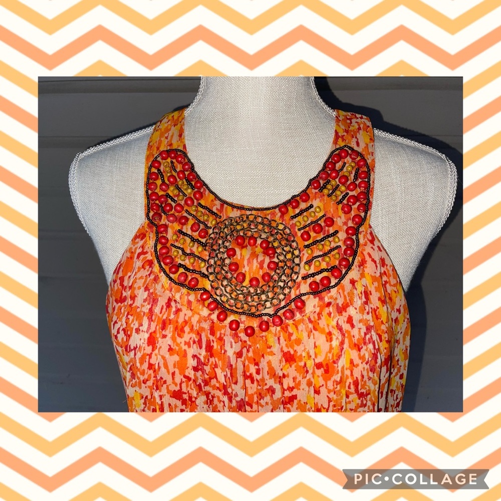 Flowy Beaded Sleeveless Top in Shades of Orange and Yellow